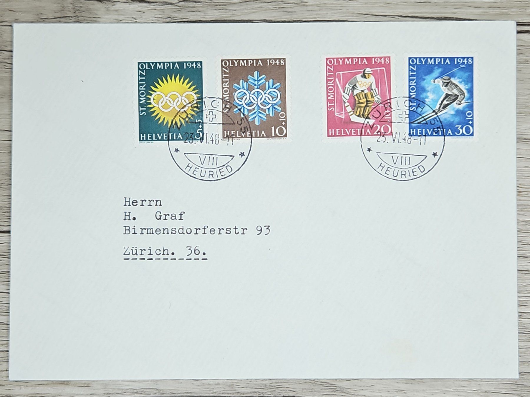 Tutti i francobolli: CL02 Enveloppe + Timbre Suisse 1948 – Usato da Cousset venduto da Patrick_Collections