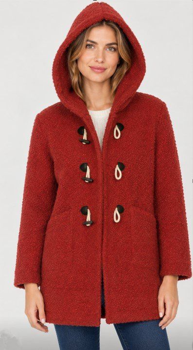 Cappotti: Duffle-coat rouge à capuche texture bouclée – Usato da Neuchatel venduto da Annikika 2