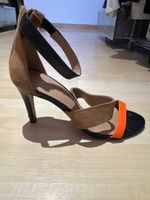 Sandro heels, EU 38, brown, black & orange - summer style!