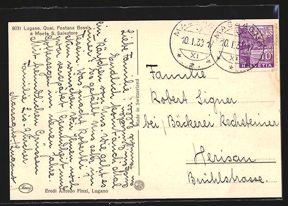 Cartoline postali: Lugano, Quai, Fontana Bossi e Monte S. S – Usato da Berlin venduto da bartko-reher 1