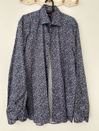 Herren Hemd OLYMP Blumenmuster dunkelblau top Zustand 