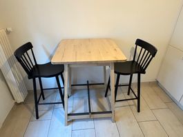 IKEA Norråker Bar Table + 2 Black Bar chairs & Bonus Stool