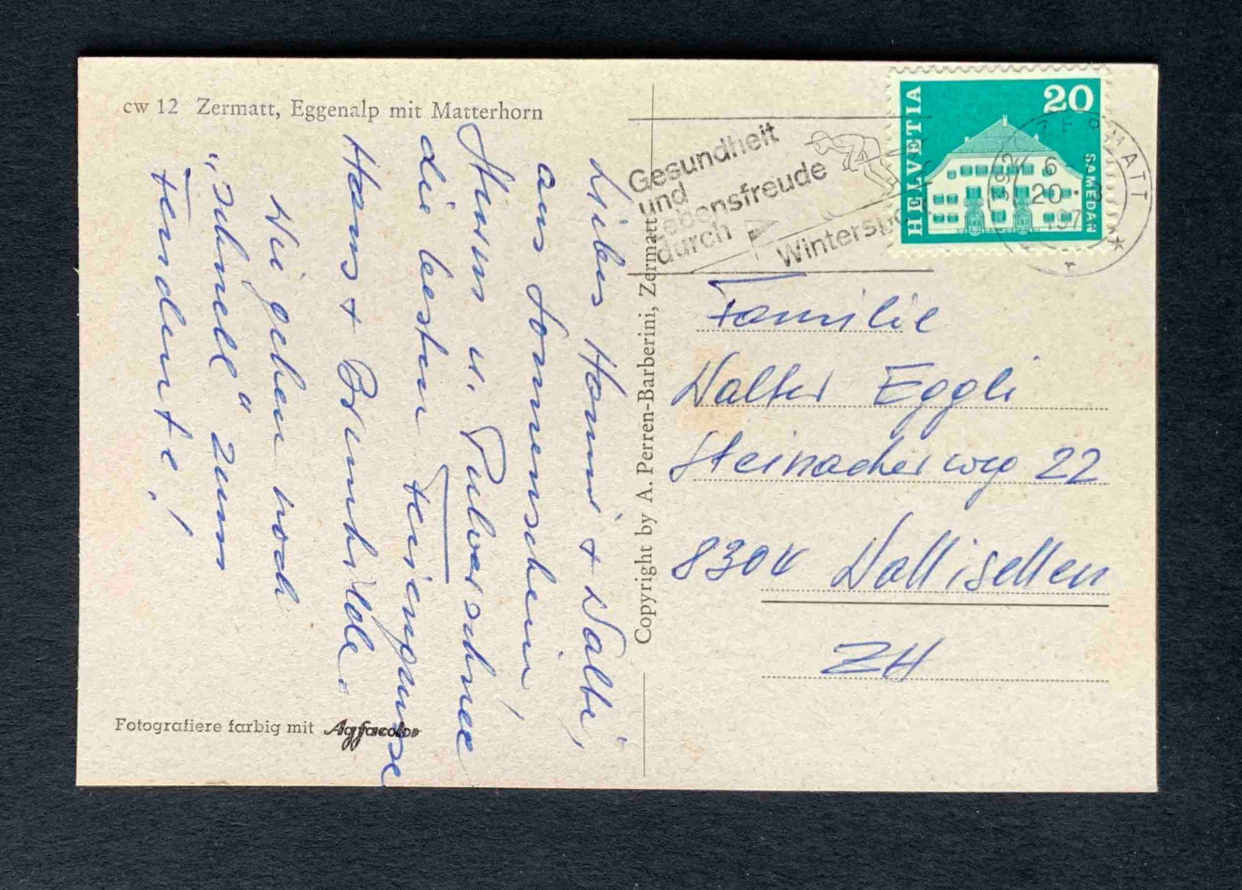Cartoline postali: AK Zermatt Eggenalp mit Matterhorn – Usato da Goldau venduto da artelier1 1