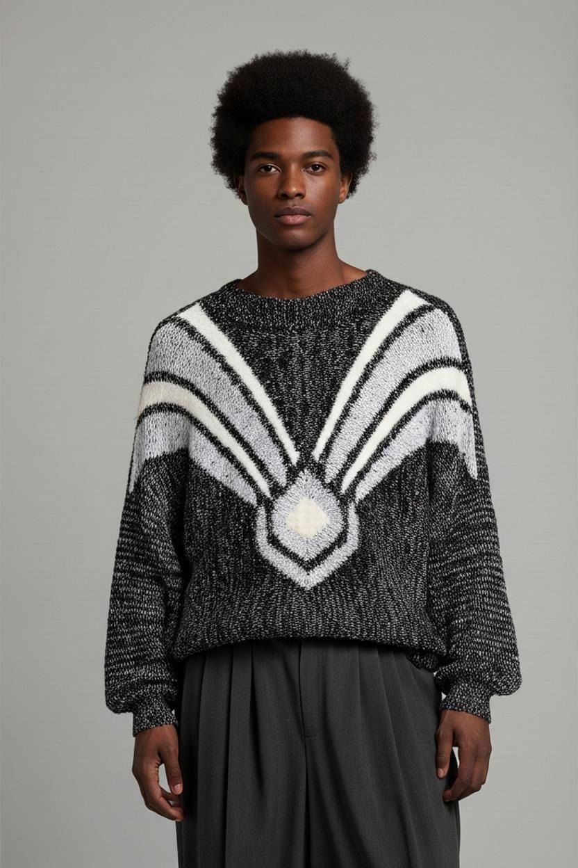 Maglioni & Felpe: Maroni Schwarz-Weißer Pullover mit geometrischem Muster – Usato da Zug venduto da vinokilo