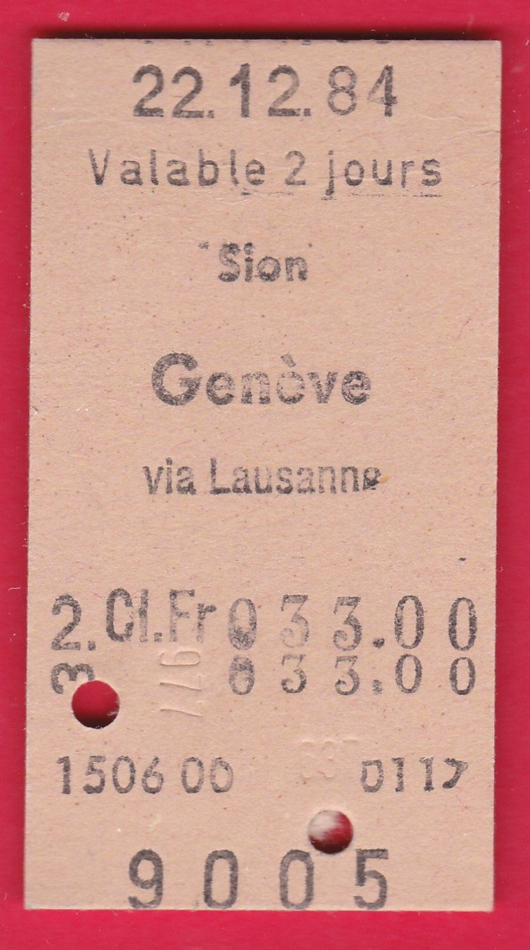 Biglietti: KARTON BILLETT, SION - GENÈVE, 2.KLASSE, EINFACH, 22.12.1952 – Usato da Oberrieden venduto da Gebirgsstelze