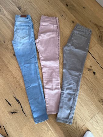 3 Hosen Damenset blau rosa grau wie Neu