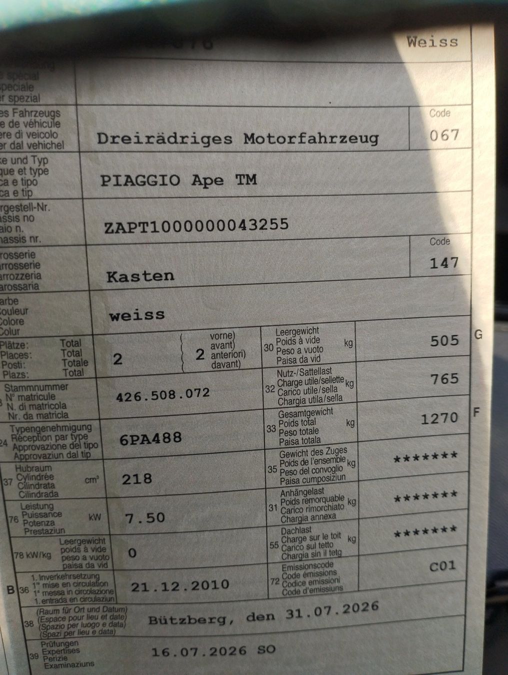 Piaggio A tre ruote: Piaggio Ape TM 703 – Usato da Inkwil venduto da Patmei0 3