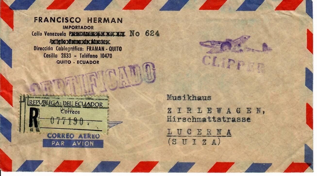 Tutti i francobolli: Brief aus Ecuador  1957 – Usato da Hochdorf venduto da Ziegel-16
