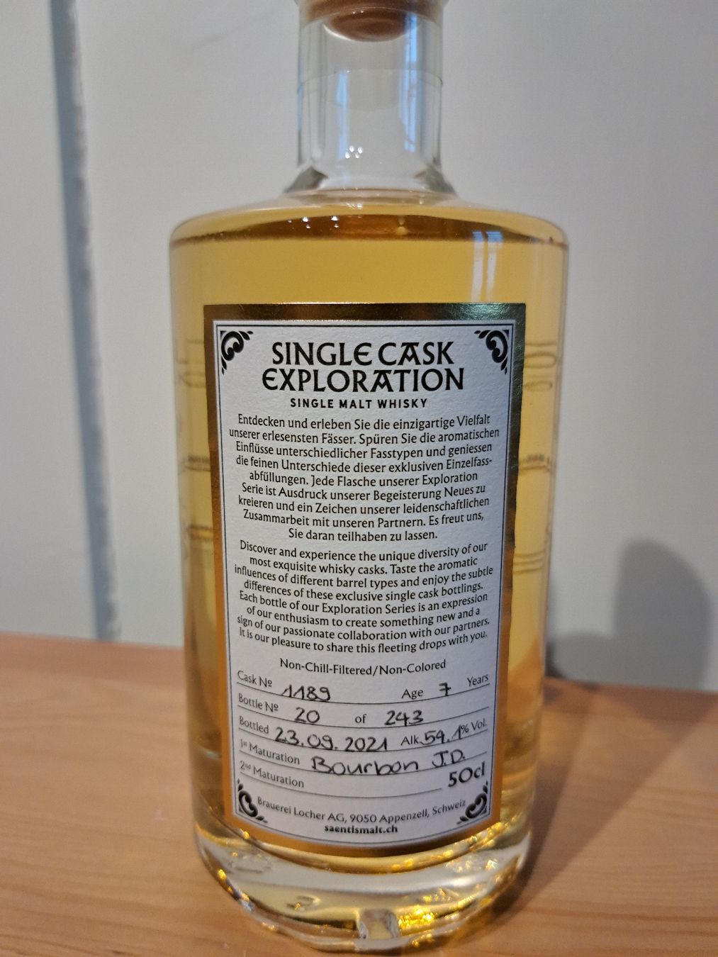 Bevande alcoliche: Santis Malt Single Cask Exploration 1189, 7 yo Bourbon – Nuovo e nell'imballaggio originale da Brittnau venduto da Prorex 4