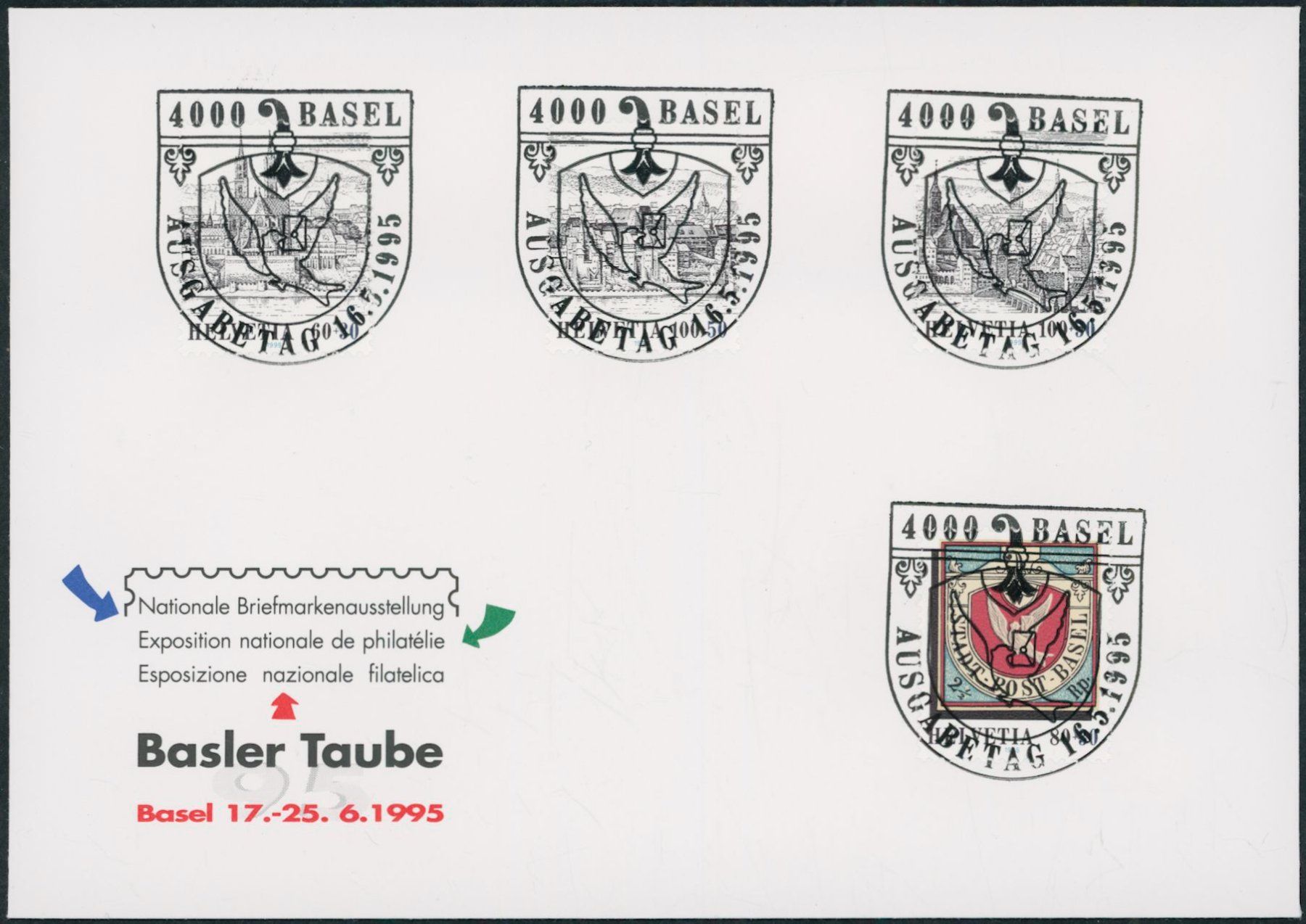 Tutti i francobolli: 1995 - Naba • Basler Taube - Blockausschnitte - FDC ET Voll – Usato da Schindellegi venduto da leecollect