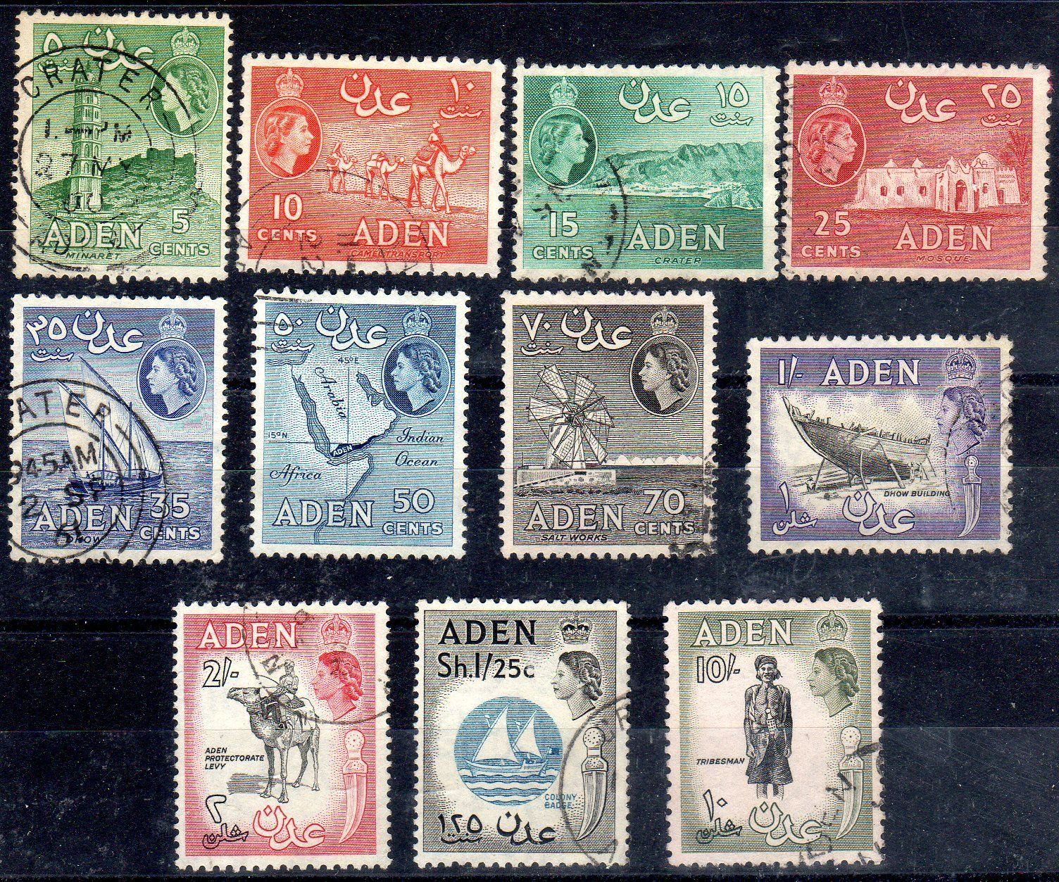 Tutti i francobolli: 1953 ADEN 11 MARKEN GESTEMPELT - KA54 – Usato da Losone venduto da EM2019