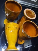 Kaffi Kirsch! Vintage Keramik Becher Set, 4 teilig!
