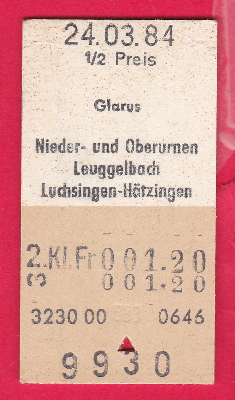 Biglietti: KARTON BILLETT,GLARUS - LUCHSINGEN-HÖTZINGEN,2.KLASSE,EINFAC – Usato da Oberrieden venduto da Gebirgsstelze