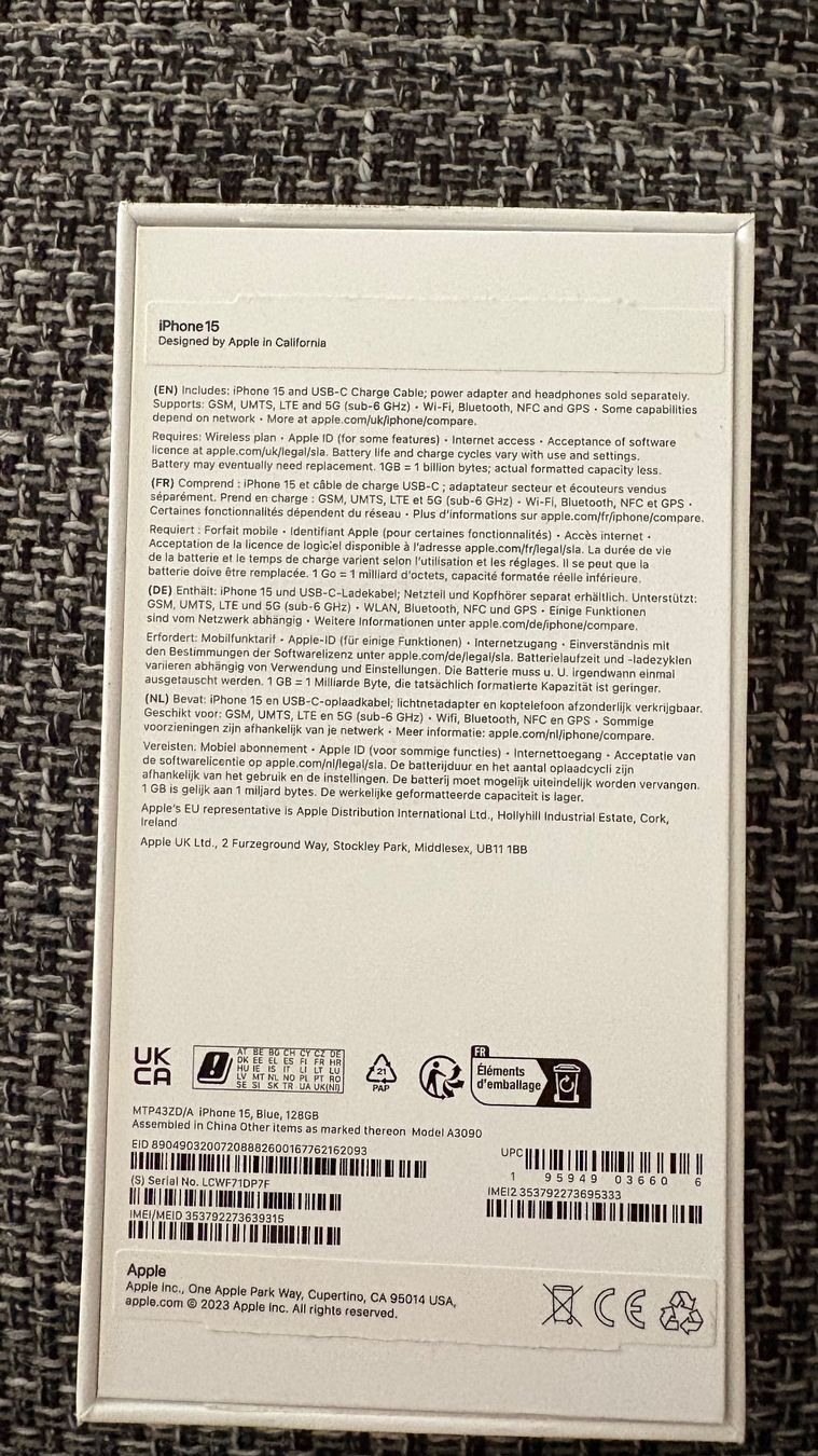 Apple Telefoni cellulari / Smartphones: iPhone 15 128GB – Usato da Coffrane venduto da Tchett4 4
