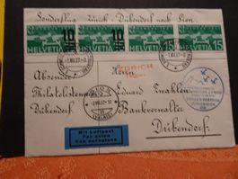 1.VIII.37, SONDERFLUG ZÜRICH-DUBENDORF-SION MIT 3 VIGNETTEN