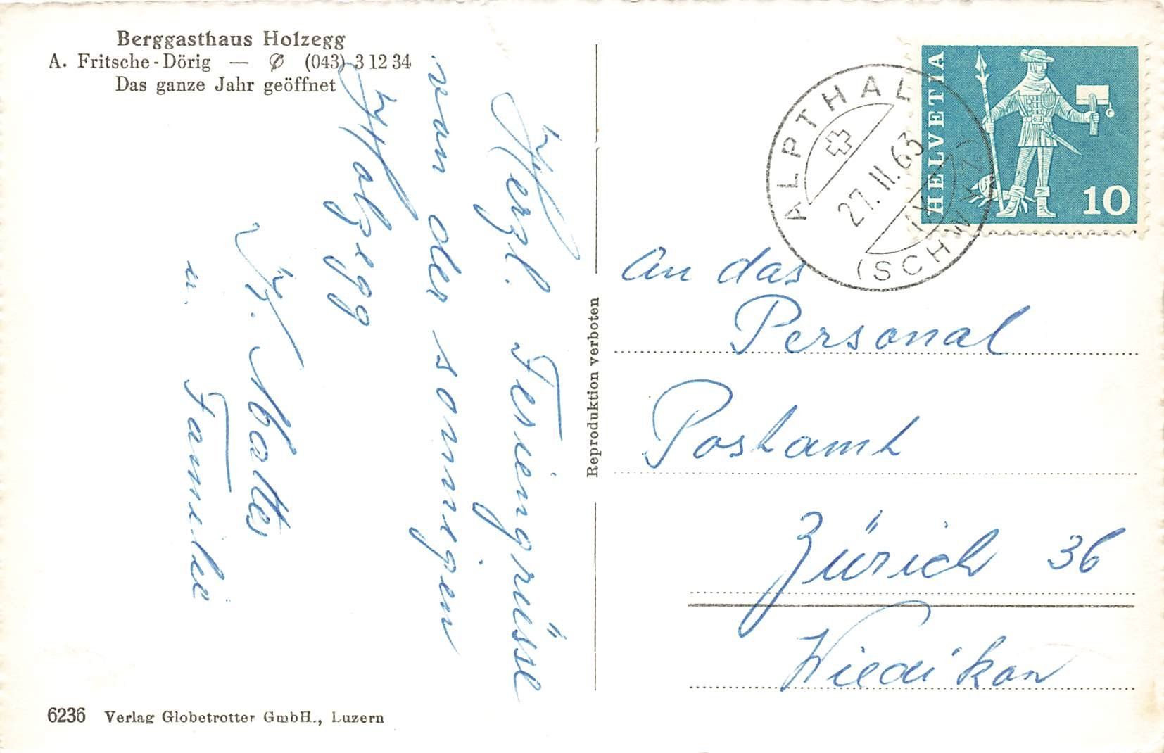 Cartoline postali: Berggasthaus Holzegg – Usato da Schwyz venduto da Seffi56 1