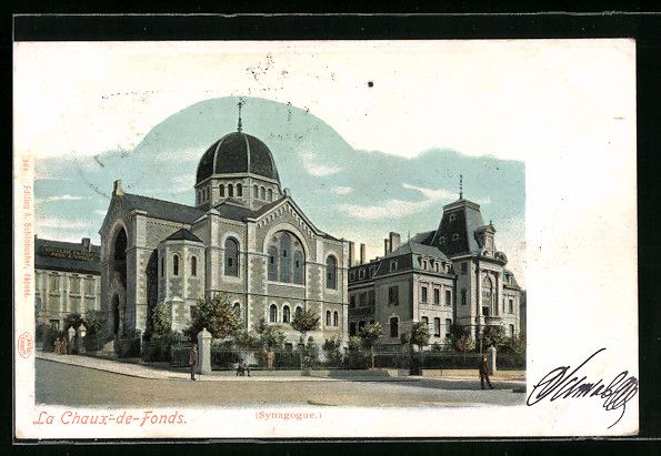 Cartoline postali: Litho La Chaux-de-Fonds, La Synagogue – Usato da Berlin venduto da bartko-reher