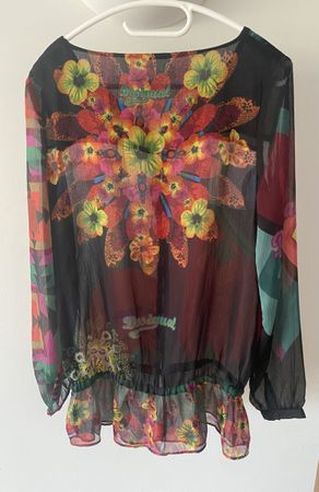 Desigual Chiffon-Bluse / Sheer Top bunt gemustert Gr. M
