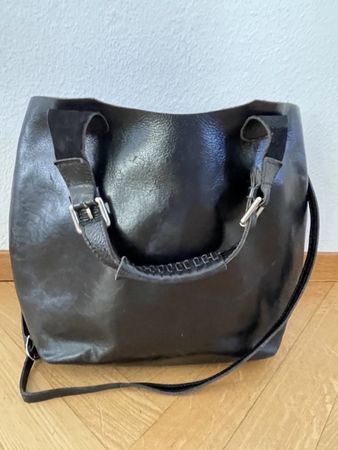 black leather bag