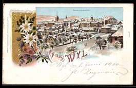 Winter-Lithographie Wyl, Ortsansicht aus
