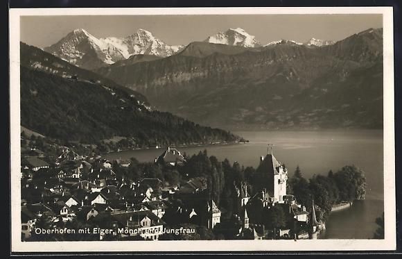 Ansichtskarten: Oberhofen, Ortsansicht mit Eiger, Mönch – Gebraucht aus Berlin von bartko-reher
