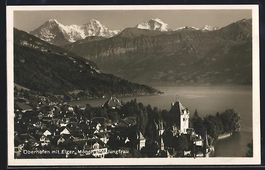 Oberhofen, Ortsansicht mit Eiger, Mönch