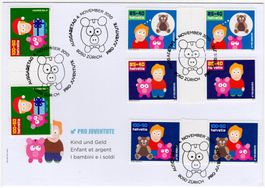 FDC 2010 Pro Juventute Serie mit Zwischensteg aus Bogen