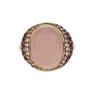 Rosenquarz Saphier Diamant Ring, 18K, Gr. 56 Gübelin