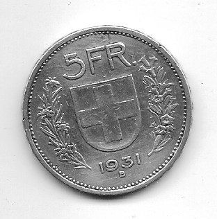 Alle Münzen: Monnaie Suisse CHF5.--  1931 – Gebraucht aus Orbe von Fleuryan