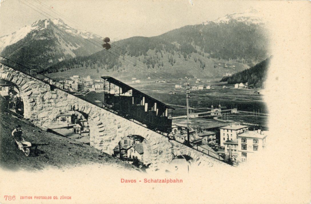 Cartoline postali: Davos  GR  mit Schatzalpbahn     ca. 1900 – Usato da Brig venduto da Valcards54