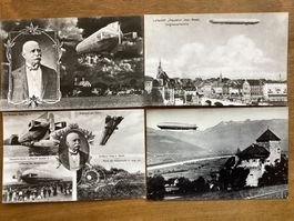 4 AK Reprints von alten Zeppelin-Postkarten