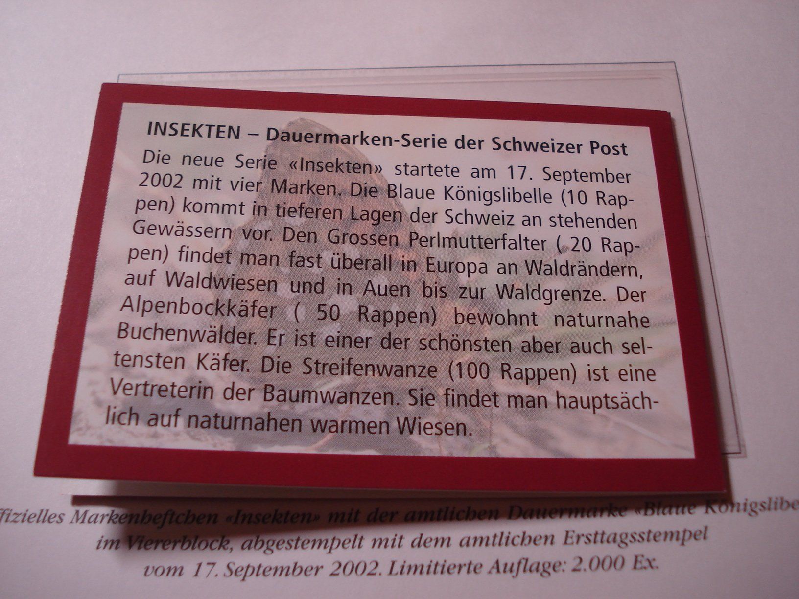 Alle Briefmarken: Markenbüchlein Insekten, 2002, ET-o – Gebraucht aus Niederwil AG von morostahu 2