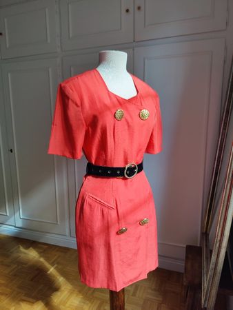 Vintage 80's Coral Blazer Dress with Statement Buttons