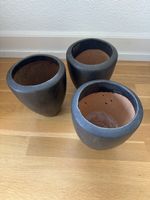 3 handgemachte Keramik Übertöpfe Anthrazit