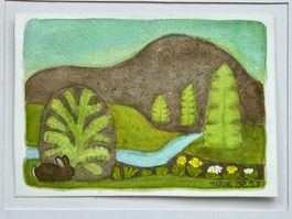 Willi Hartung Aquarell Landschaft mit Häschen 1957