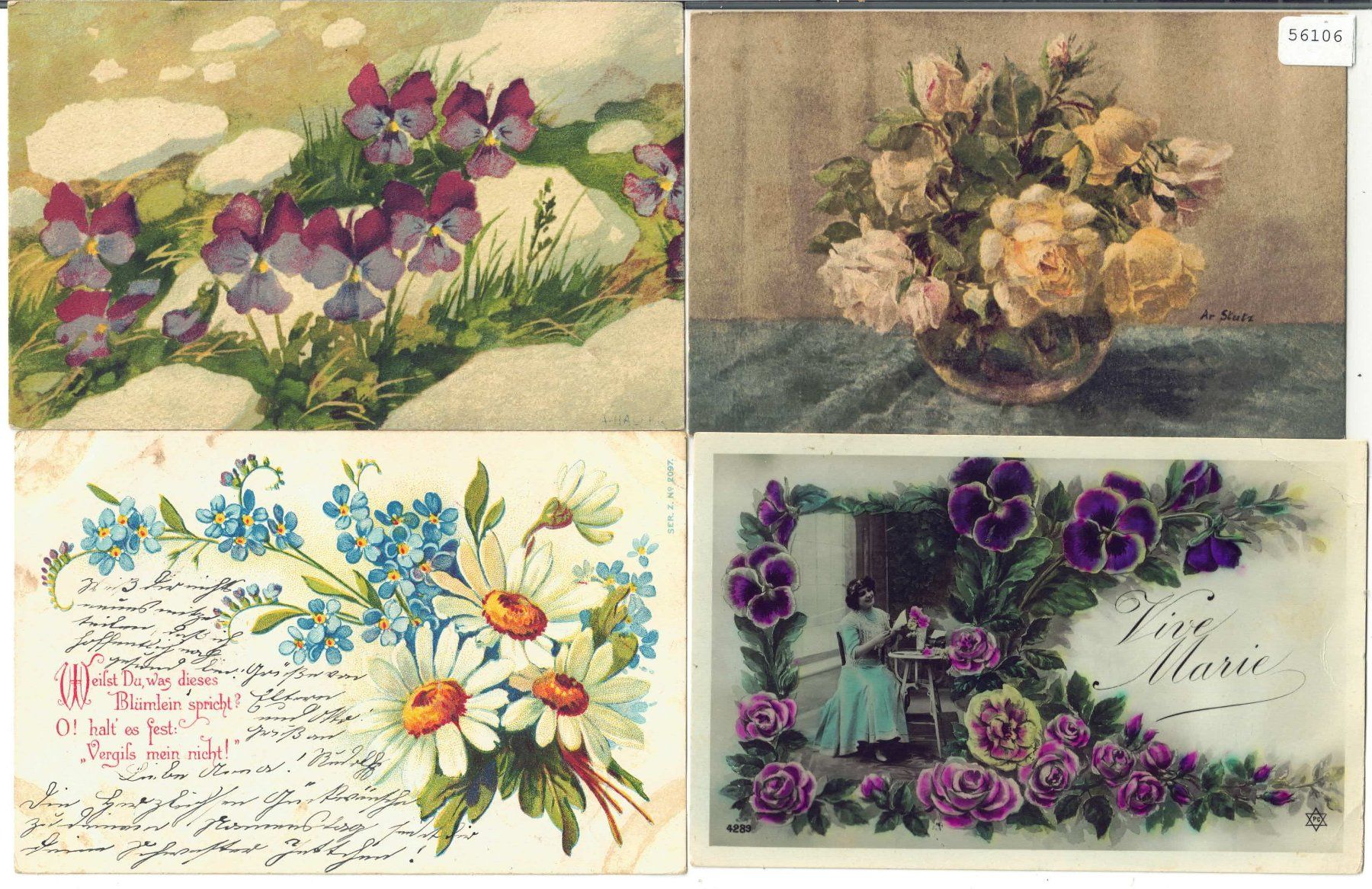 Ansichtskarten: 4 AK - Blumen – Gebraucht aus Ettingen von Kartenplanet