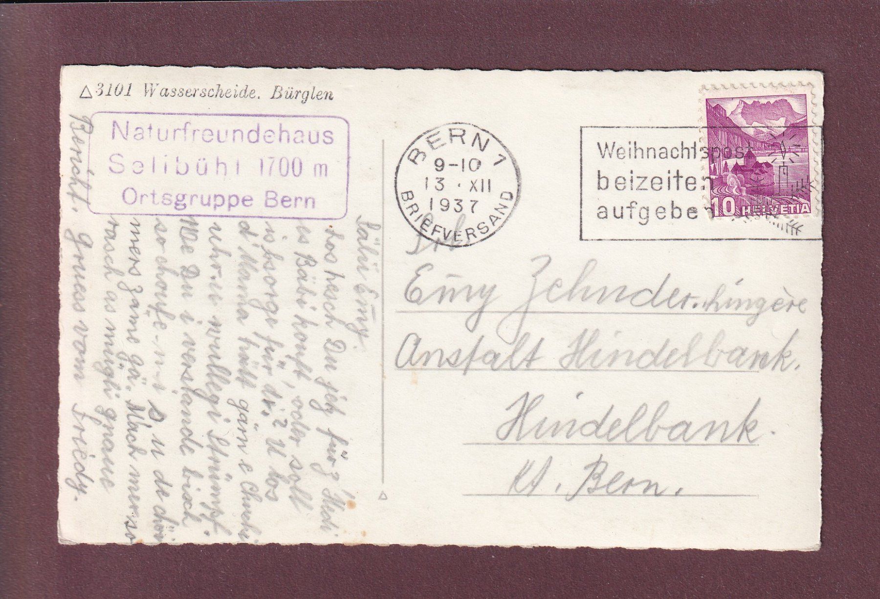 Cartoline postali: Bürglen - WASSERSCHEIDE - 1937 – Usato da Pully venduto da nicecards 1
