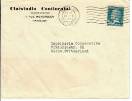 Brief, Cinéstudio Continental Paris nach Bern 1930