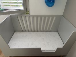 Done by Deer, 140x70 baby bed, light gray + mattress