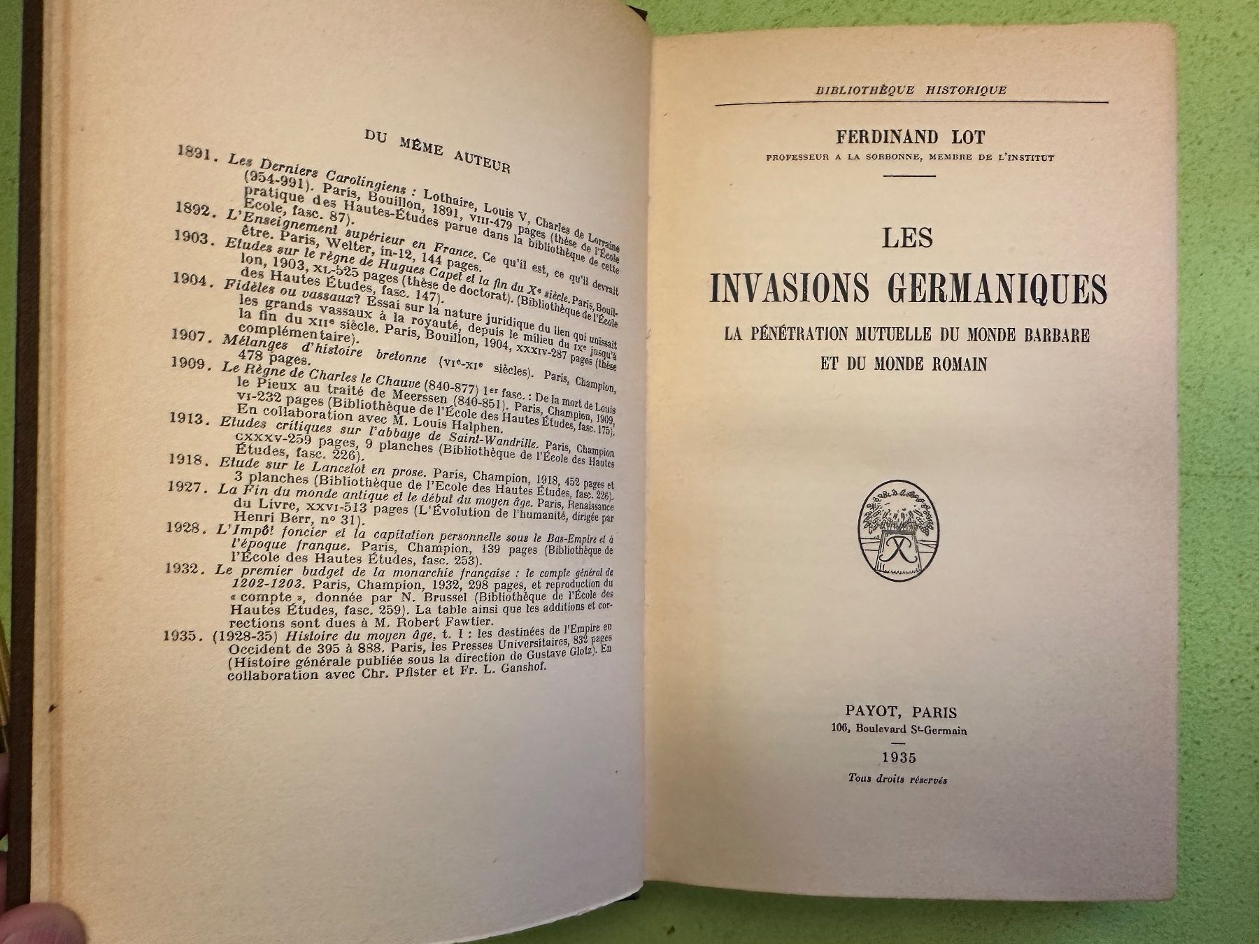 Bücher: Ferdinand Lot: Les invasions germaniques. – Gebraucht aus Zürich von allp 2