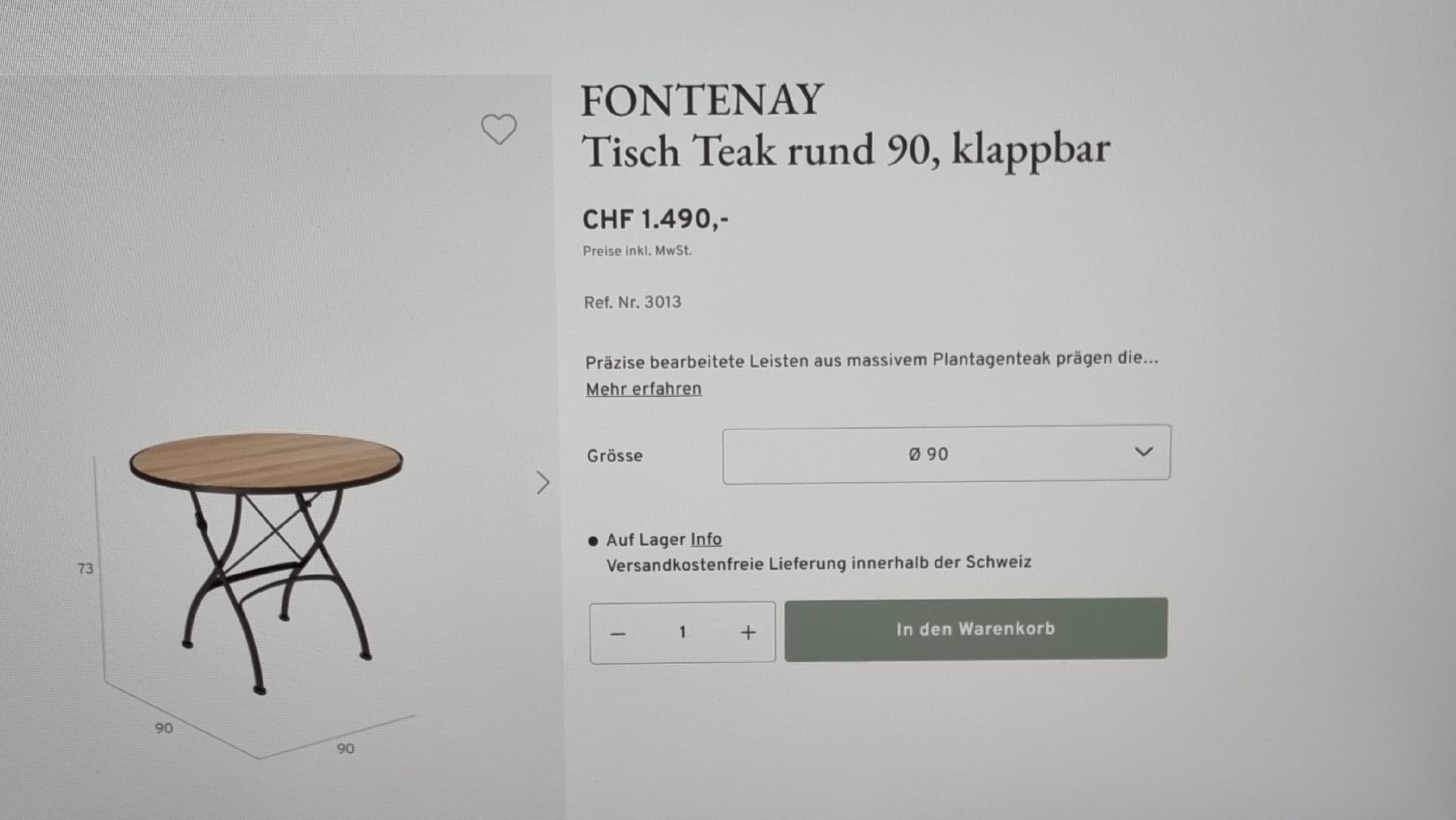 Garpa Tavoli: GARPA FONTENAY Teaktisch 90 cm – Usato da Twann venduto da MW51 7