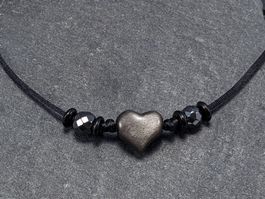 Silber Obsidian Herz Anhänger