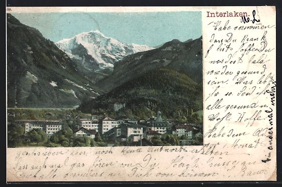 Cartoline postali: Interlaken, Teilansicht mit Bergen, 1901 – Usato da Berlin venduto da bartko-reher