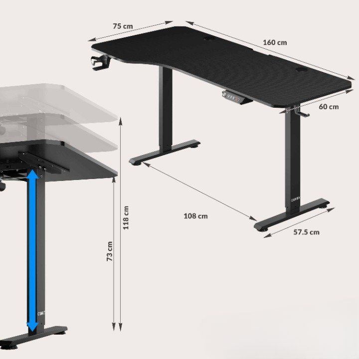 Höhenverstellbarer Schreibtisch 160x75x73-118cm 6