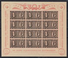 1943 Kleinbogen Nr. 4 100 Jahre Postmarken **    15863