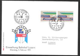 Eisenbahn Sonderbrief S. 1413 Luzern neuer Bahnhof 5.2.1991