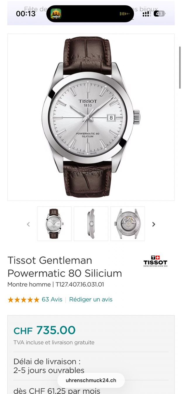 Tissot Orologi: Tissot Gentleman Powermatic 80 Silicium – Nuovo (secondo la descrizione) da Neuchâtel venduto da ase_qrc7 2