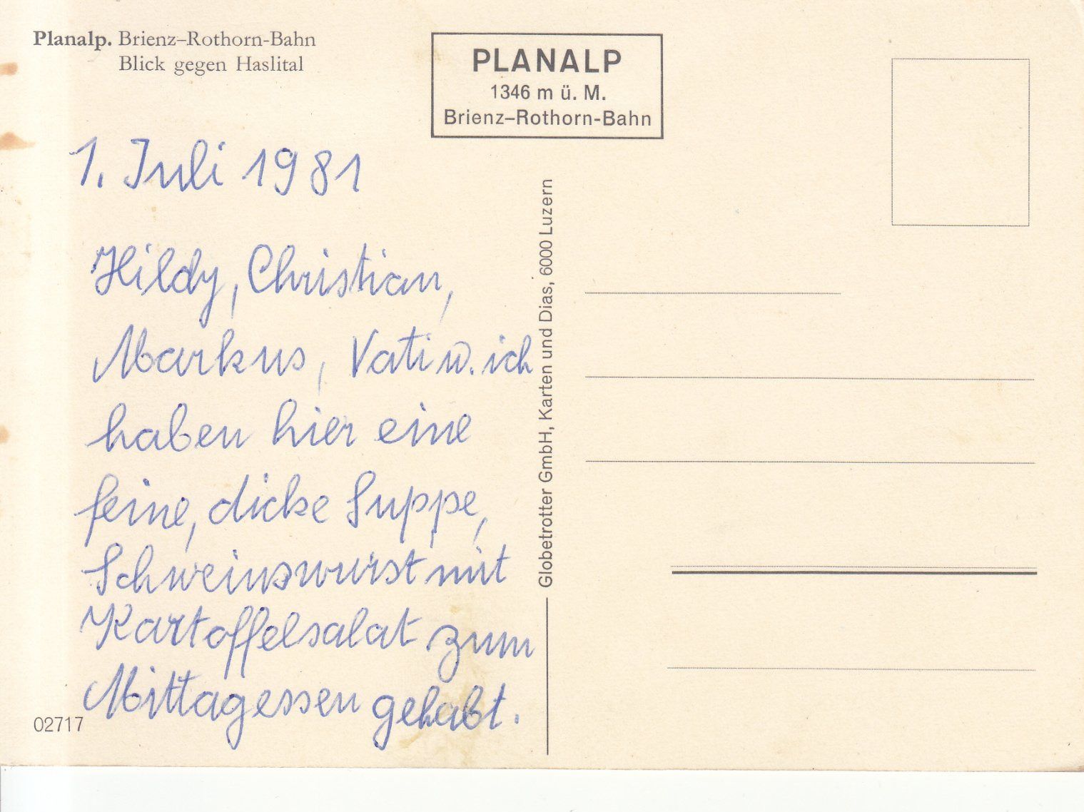 Cartoline postali: Planalp 1981 – Usato da Bürglen TG venduto da StampGraf 1