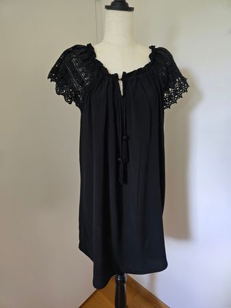 Schwarzes Magali Pascal Spitzenkleid mit Fransen, Grösse S 