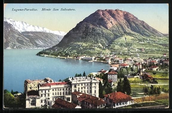 Cartoline postali: Lugano, Blick auf die Stadt mit Monte Sa – Usato da Berlin venduto da bartko-reher